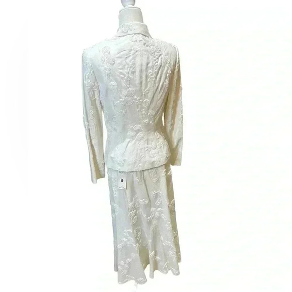 Lena Gabrielle White floral abstract embellished dinner jacket size 6 - Picture 8 of 11
